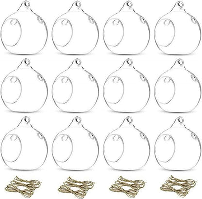 12 Pcs 3.15"/ 8cm Hanging Glass Tealight Holder Globe Plant Terrariums Glass Orbs Air Plants Tea Light Candle Holders Home Decor Indoor Outdoor Garden (with 2 Holes, 9 Pcs + 3 Pcs)