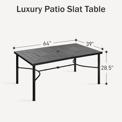 PHI VILLA 64" Large Metal Patio Dining Table Steel Rectangular Outdoor Table, Weather-Resistant Table with 1.77" Umbrella Hole for Lawn Backyard Garden, Black