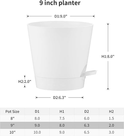 FaithLand 2-Pack 9 Inch Planter Pots for Indoor Outdoor Plants, Self Watering Flower Pots with Deep Reservoir, White …