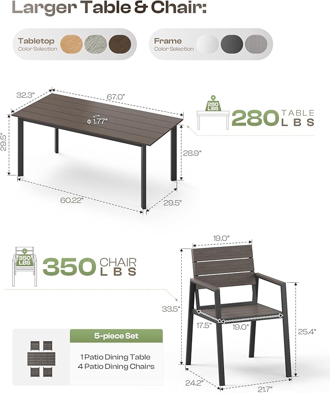 HDPS Outdoor Patio Dining Chairs Set of 2, 350LBS Capacity Aluminum Patio Dining Chairs with Armrests, Weather-Resistant for Lawn, Garden, Yard, Poolside and Indoor Use, Charcoal