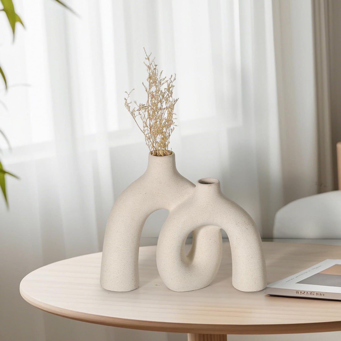 CEMABT Modern Nordic Boho Vase Set - Elegant Beige Matte Ceramic Home Decor for Living Room, Bookshelf, Mantel, Entryway Table & Console Décor | Shelf Decorations Gift