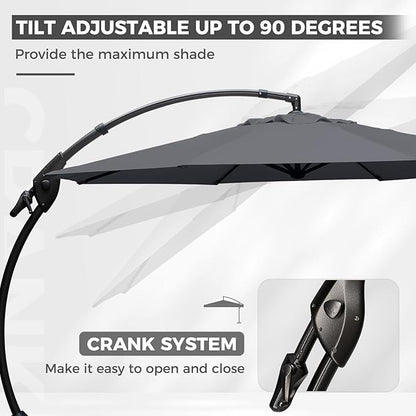 Grand patio 12 FT Sunbrella Outdoor Cantilever Umbrella with Base Patio Large Aluminum Offset Umbrella for Deck Yard (Charcoal-SUNBRELLA, 12 FT)