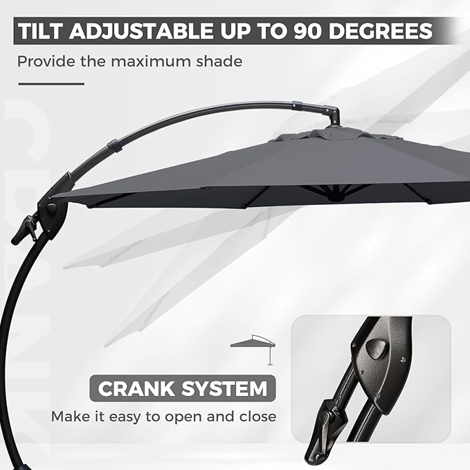 Grand patio 12 FT Patio Cantilever Umbrella Outdoor Large Round Aluminum Offset Umbrella Base Included for Deck Yard (Gray, 12 FT)