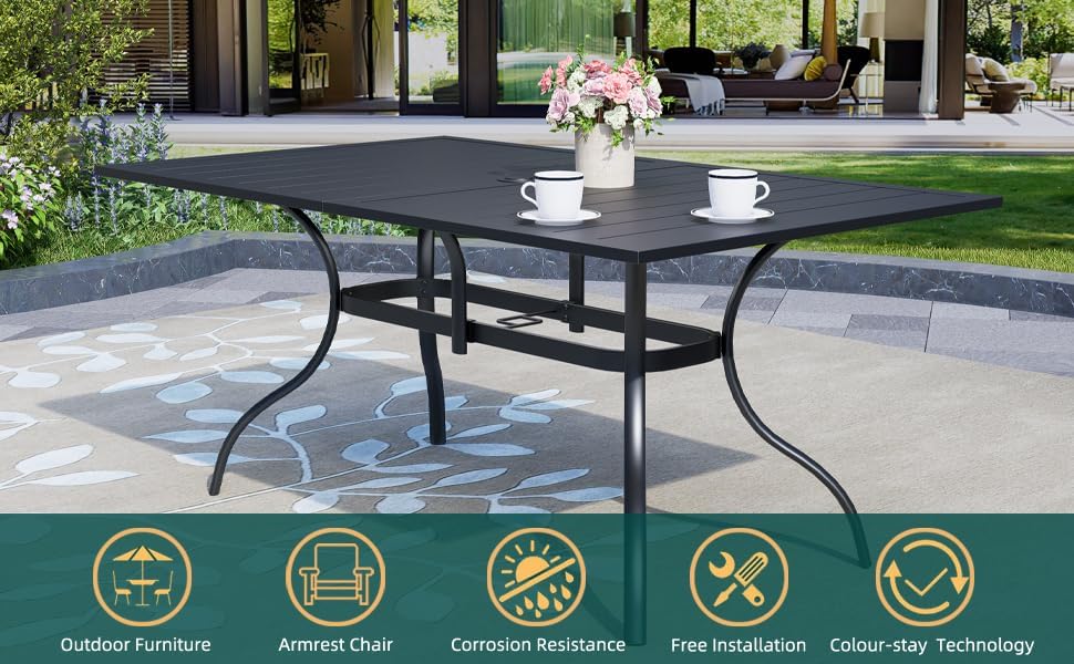 7-Piece Outdoor Patio Dining Set, 6 Stackable Patio Outoor Chairs & Rectangular Dining Table with All Weather Frame Furniture Set - Navy