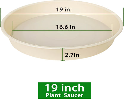 4 Pack of 18 19 inch Plant Saucer Drip Tray (16.6 inch Base), Heavy Duty Deep Plant Saucers for Pots, Plastic Flower Planter Water Trays for Indoors Outdoor (19", Beige)