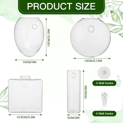 Baderke 4 Pcs Wall Hanging Planter Wall Window Propagation Station Hanging Planter Glass Terrarium Container Plant Propagation Station Vase for Garden Office Decor(Geometric)