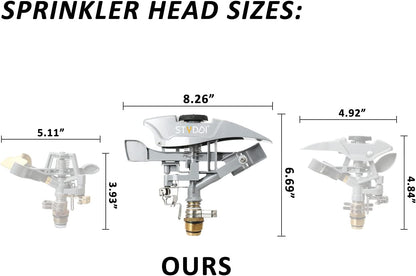 STYDDI Professional Heavy Duty Pulsating Sprinkler on Metal 3-Pronged Step Spike, Metal Pro Adjustable Circular Sprinkler for Large to Extra Large Yard, Areas, Lawn, Coverage up to 8500 Sq.FT