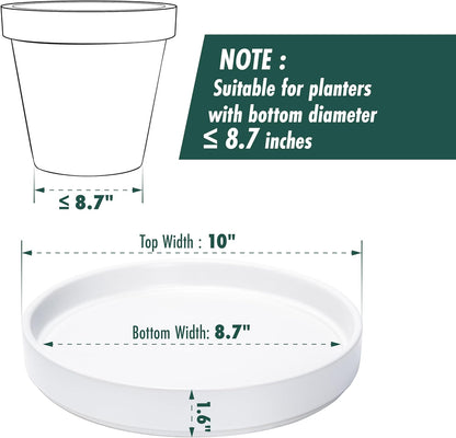 D'vine Dev Modern Round 8.7 Inch Ceramic Plant Pot Saucer, Planter Pot Drainage Tray for Indoor Plants, Matte White, 97-T-A-4