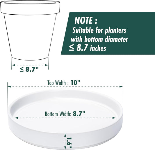 D'vine Dev Modern Round 8.7 Inch Ceramic Plant Pot Saucer, Planter Pot Drainage Tray for Indoor Plants, Matte White, 97-T-A-4