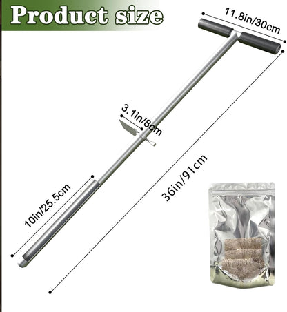 36 Inch Soil Sampler Probe, Stainless Steel Soil Sampling Tube Soil Core Sample Bags Soil Probe Tester, T-Handle Soil Test Kits Soil Probe with Foot Pedal for Plant Digger Garden Lawn Farm