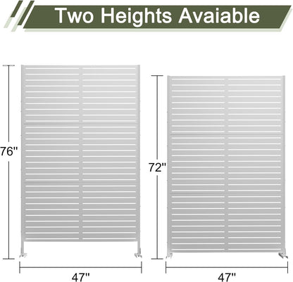 Metal Privacy Screen Outdoor 72" H×47" W,Freestanding Decorative Privacy Screen for Balcony Yard&Garden,Privacy Fence-White&Louvered