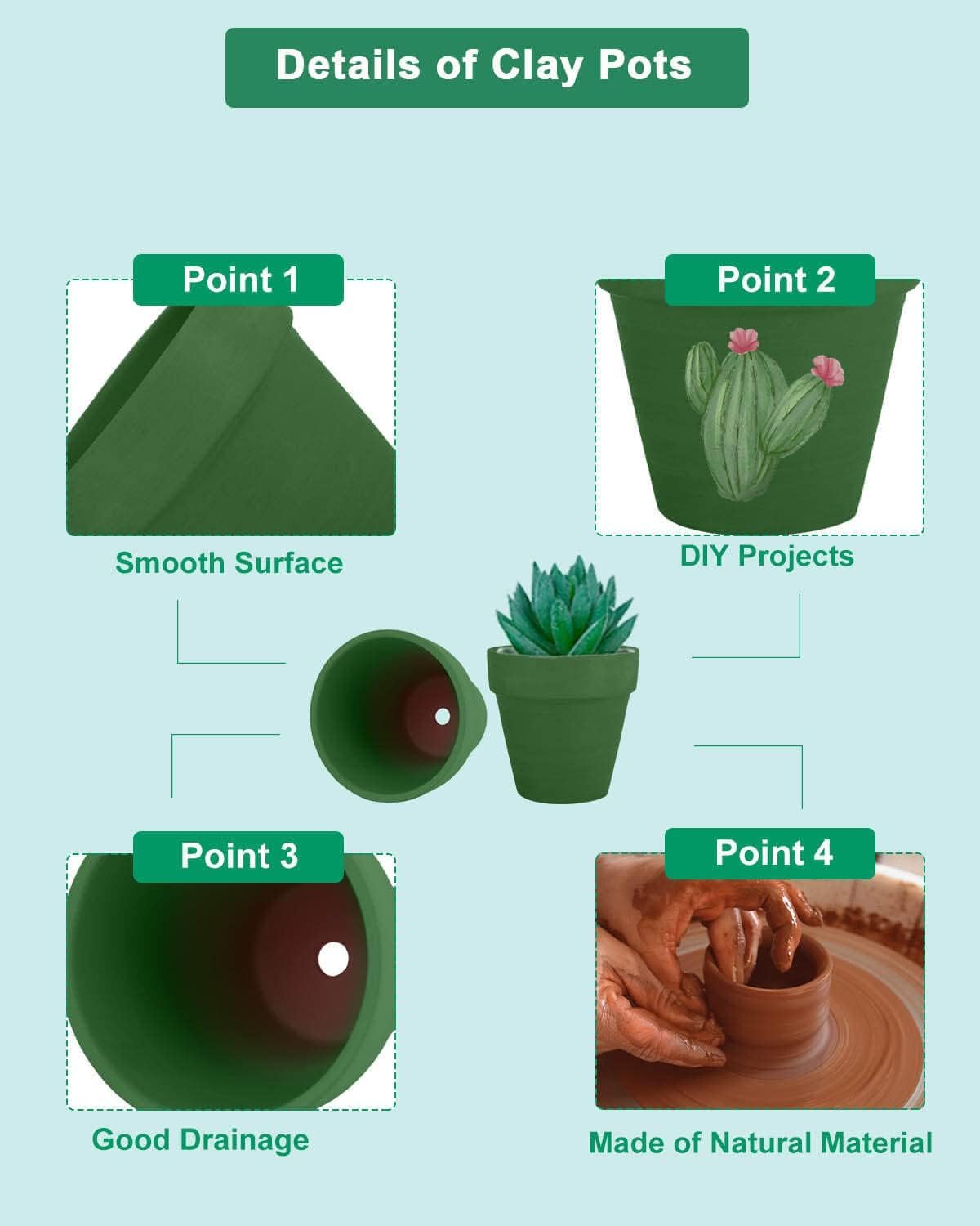 vensovo 48 Pcs 2" Tiny Terracotta & Terra Cotta Pots with Drainage - Green Small Mini Clay Ceramic Pottery Planter Ideal for Indoor/Outdoor Plants, Crafts, Wedding Favors