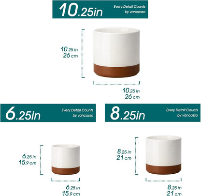 vancasso 6"+8"+10" Ceramic Pot for Plants, Large Outdoor Indoor Planter Pots with Drainage Holes, Set of 3, Khaki