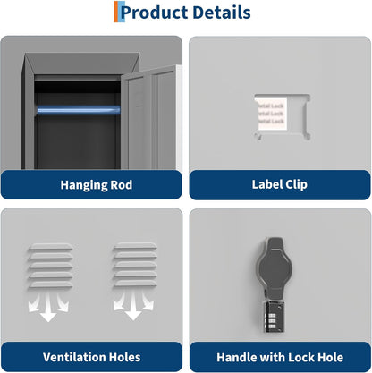 1 Door Tall Single Metal Locker, Metal Lockers for Employees with Keys, 72” Black Employee Storage Cabinet with Doors, Steel Storage Cabinets Lockable for School, Gym, Home, Office, Mudroom, Black