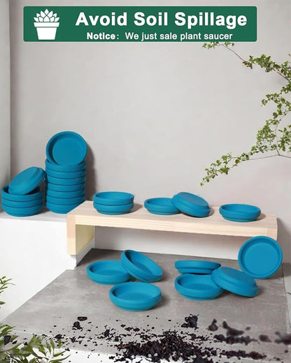 vensovo 2 Inch Steel Blue Terracotta Plant Saucer Pots Tray - 12 pcs Mini Planter Saucers for Indoor & Outdoor Plants, Small Clay Trays Perfect for 1 Inch 1.5Inch Flower Pot