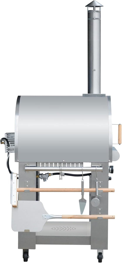 32.5 inch Propane Gas and Wood Fired Pizza Oven, Large Stainless Steel Pizza Oven for Outdoor, Backyard and Party (Silver)