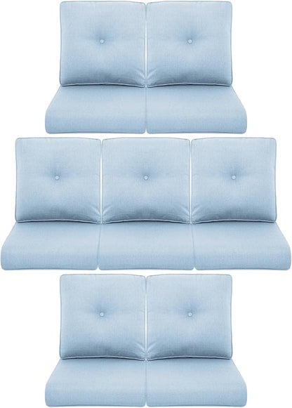 7-Piece Outdoor Patio Cushion Set - Fade & Water Resistant with Removable Olefin Cover, 22x24x4 Inch Memory Foam Cushions for Wicker Sectional Sofa – Baby Blue/Buckle