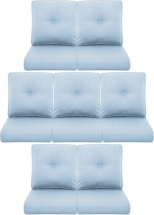 7-Piece Outdoor Patio Cushion Set - Fade & Water Resistant with Removable Olefin Cover, 22x24x4 Inch Memory Foam Cushions for Wicker Sectional Sofa – Baby Blue/Buckle