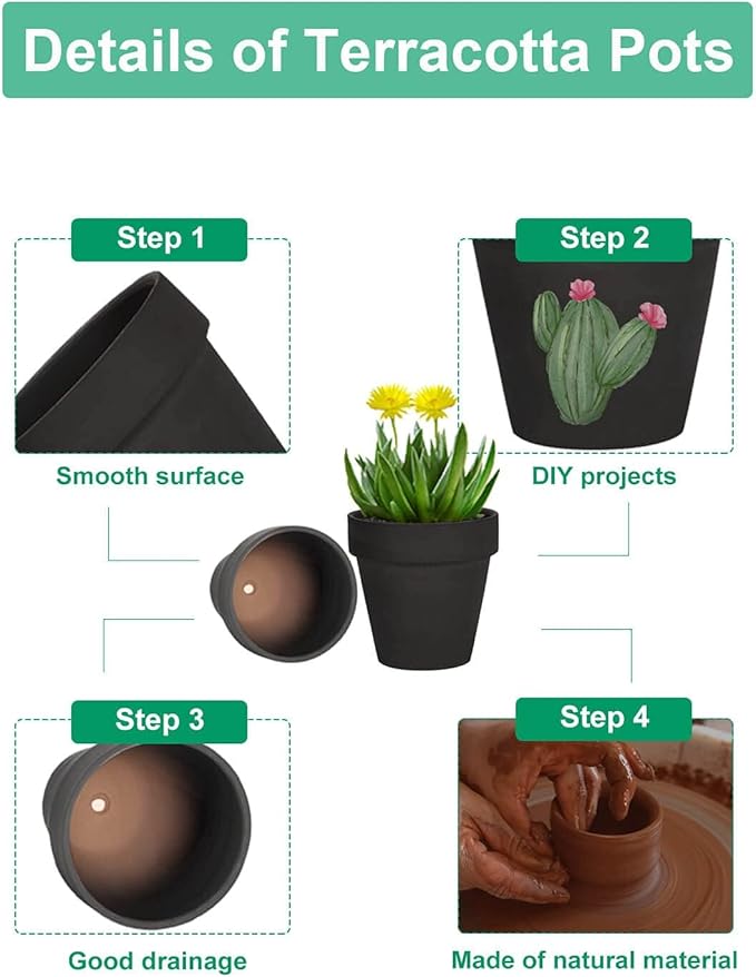 vensovo 3 Inch Black Terra Cotta & Terracotta Pots with Drainage - 20 Pack Clay Flowerpots, Succulent Nursery Planter Great for Plants, Crafts, Wedding Favor