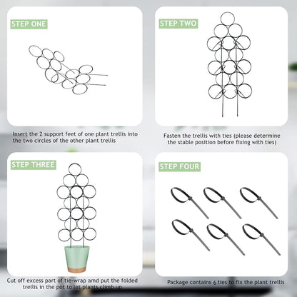 Trellis for Climbing Plants Indoor 15.7 Inch, Stackable Garden Trellis for Potted Plant Support, 3 Pack Small Houseplant Metal Wire Trellis for Vines Pothos Rose Monstera Accessories (Black)