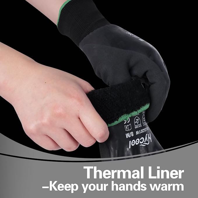 Waterproof Work Gloves for Men and Women, Hycool Thermal Insulated Freezer Rubber Coated Gloves,Super Grip L6201