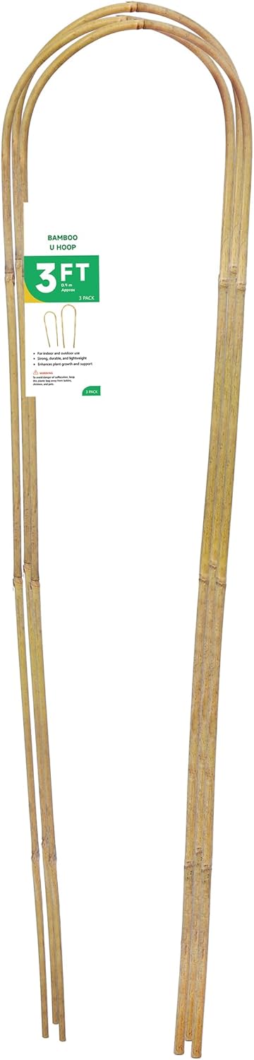 3ft Natural U-Hoops Bamboo Trellis U-Shaped Garden Trellis for Climbing Plants, Vines, Ivy, Flowers, and Potted Plants 3pcs