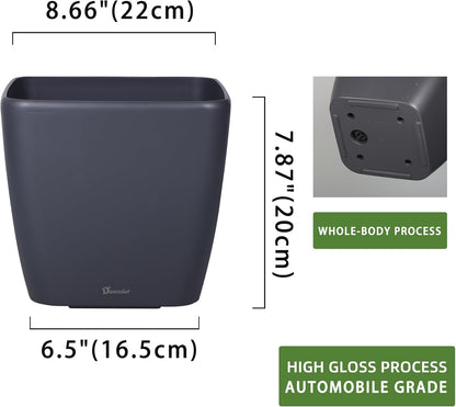 Dexceder 9x8 Self Watering Planter Indoor Outdoor, Inner Mat Design, Thickened Table Flower Plant Pot with Water Level Indicator (Slate Gray Matte)