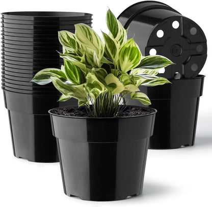 20 Pack Plant Pots, 6 Inch Plastic Plant Planter with Saucers and Mesh Mats, Durable Flower Pots with Drainage Holes Perfect for Indoor Outdoor, Black