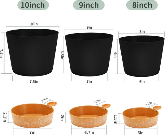 GARDIFE 10/9/8 inch Plant pots, planters for Indoor Plants, self Watering Plant Pot, Flower pots, Black