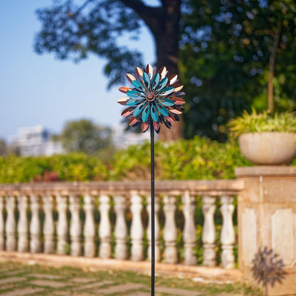 VEWOGARDEN 360° Outdoor Metal Wind Spinners Kinetic Wind Sculptures & Spinners for Yard Garden Lawn Patio Decorations, Blue & Bronze