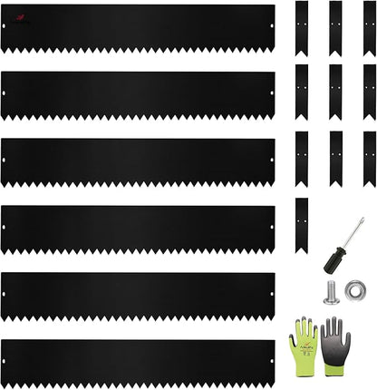 A ANLEOLIFE 6 Pack 40" LX 8" H Galvanized Steel Garden Landscape Edging, Bendable Hammer-in Metal Lawn Border with Gloves and 10 Stakes (20FT Total) (8 inch Tall, Black)