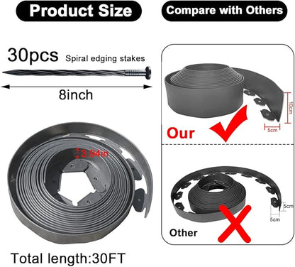 Landscape Edging 33ft,Garden Borders Edging [Extra Tall 4IN ] with 30pcs Spikes,Lawn Edging Kit Flexible Mini Plastic Fence for Grass Yard Flower Bed -Grey