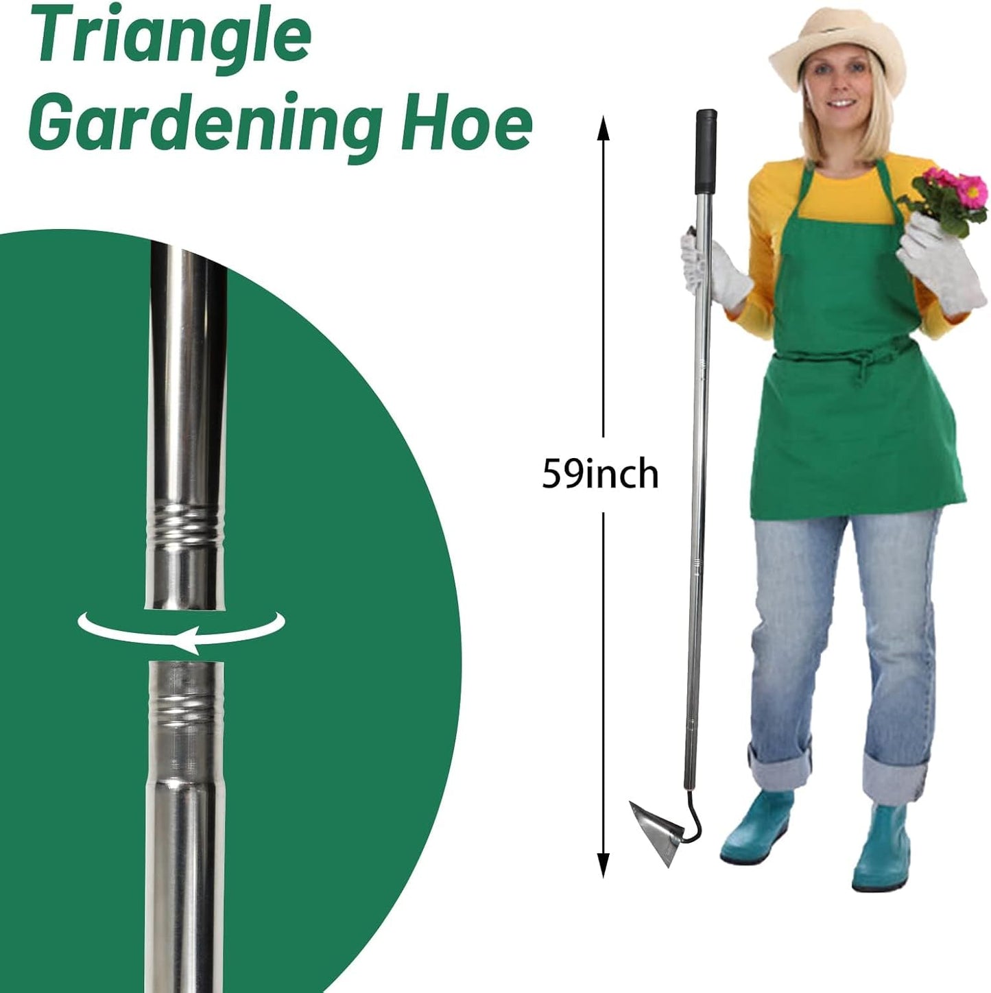 Hardened All-Steel Triangle Hand Plow Hoe for Backyard Weeding,Tough Welded Hoe, Loosening,Farm Planting,Dig a Hole，6-Inch Welded Steel Head, 54-Inch Stainless Steel Handle