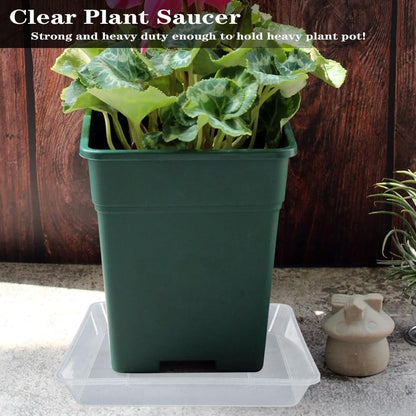 Square Plant Saucer 16 Inch 4 Pack, Durable Clear Plastic Flower Plant Pot Saucer, Square Planters for Indoors and Outdoors Plants, Garden Large Plant Saucers for Pots Plant Trays.