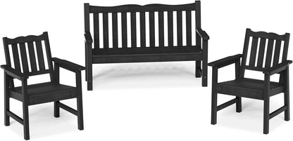 Stoog Weatherproof Outdoor Bench & Outdoor Chairs Set, Patio Furniture Set, Include 2 Garden Chairs and 1 Garden Bench, for Porch, Backyard, Lawn, Patio and Deck, Black