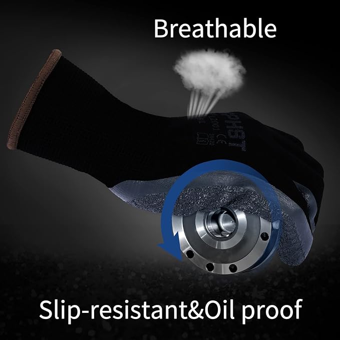 Latex Rubber Hand Coated Work Gloves - Safety Work Gloves - Excellent Grip for Construction Warehouse Garden 12 Pairs