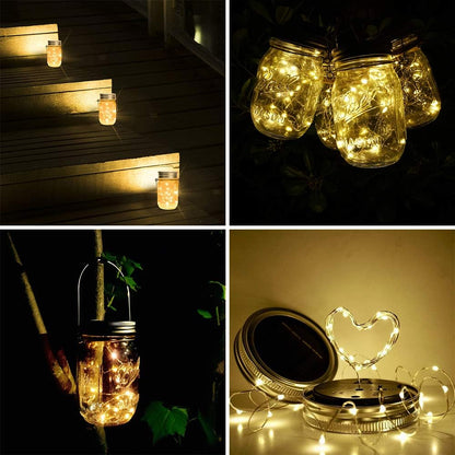 Solar Mason Jar Lights [Updated], 8 Pack 20 LED Waterproof Fairy Firefly Jar Lids String Lights with Hangers(NO JARS), Patio Yard Garden Wedding Decoration - Warm White