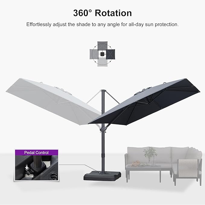 PURPLE LEAF 9' × 9' Patio Cantilever Umbrella Outdoor Square Adjustable Offset Umbrellas with 360-degree Rotation and 8 Heavy Duty Metal Ribs for Garden Deck Pool Gray