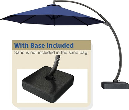 Outdoor Patio Umbrella with Sand Bag Included, 11 FT Deluxe Curvy Cantilever Umbrella Offset Hanging Umbrella with 360° Rotation for Market, Pool, Garden, Backyard, Deck