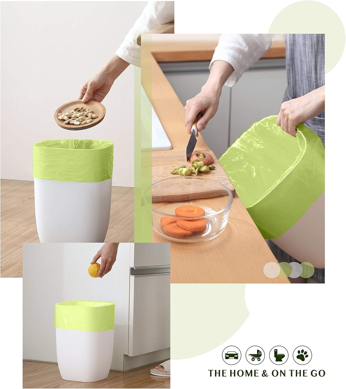 Compostable Trash Bags - FORID 13 Gallon Tall Kitchen Garbage Bags 80 Count Unscented Trash Can Liners 55 Liter Medium Wastebasket Bags for Bathroom Home Bedroom Office Garbage Can (5Rolls/Green)