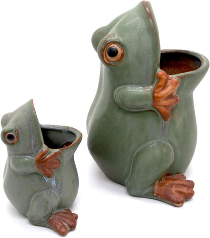 7" Ceramic Frog Shaped Plant Pot for Bonsai Flower Succulent Planter Candy Dish Pencil Holder Decor Multipurpose Frog Gift