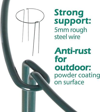 32 inch Plant Support Stakes, 10 Pack Half Round Metal Garden Plant Stake Heavy-Duty Plant Support Ring and Cage with Plant Clip & Twist Tie for Indoor and Outdoor Plants, Vegetable, Flowers