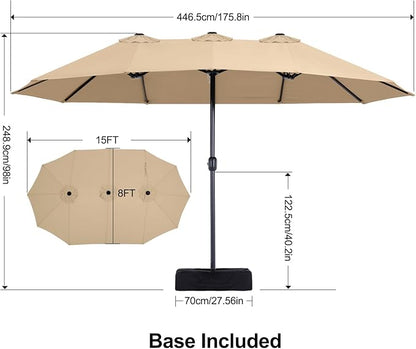 MASTERCANOPY Patio Outdoor Umbrella,15FT Double Sided Large Umbrella with Base