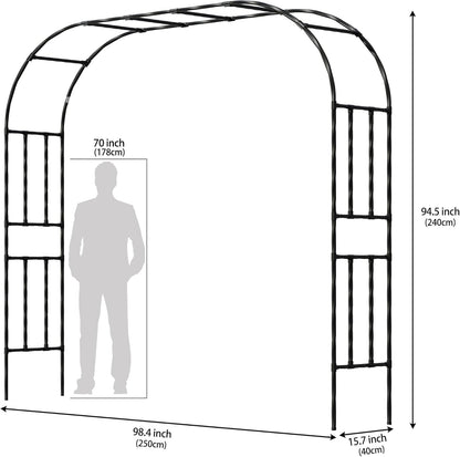 Twira Garden Arch Trellis, 7.9FT(240cm) Metal Garden Arbor Trellis for Climbing Plants Outdoor, Large Wedding Arch for Ceremony, Black Garden Archway Trellises Decoration for Lawn, Patio, Backyard
