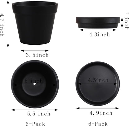 Terra Cotta Pots with Saucer- 6-Pack Large Terracotta Pot Clay Pots 5.5'' Clay Ceramic Pottery Planter Cactus Flower Pots Succulent Pot with Drainage Hole- for Plants,Crafts terra cotta planter(Black)