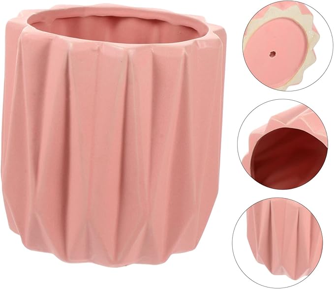 Modern Geometric Ceramic Flower Pot with Drainage and Tray Simple Planter for Bonsai and Indoor Plants Practical Decorative Flower Holder