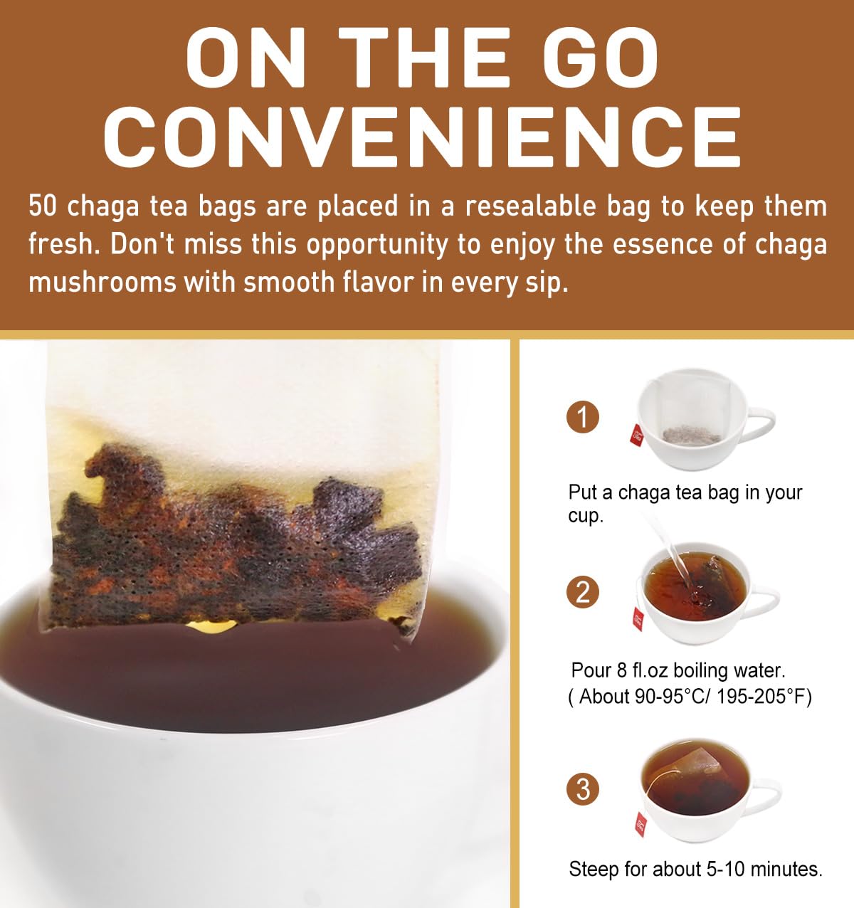 Olvvla - Chaga Tea Bags - 2.5g X 50 Count - 100% Wild Natural Chaga Mushroom Herbal Tea - Sourced from Siberia - Caffeine Free - Gluten-Free - Rich in Antioxidants