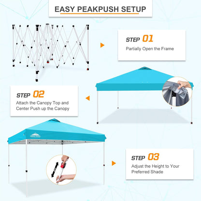 EAGLE PEAK Pop Up Canopy Tent with Wheeled Carry Bag, 8 Stakes, 4 Ropes, 4 Weight Bags, Easy Set Up Tent Canopy, 12x12 ft, 144sqft of Shade, Light Blue