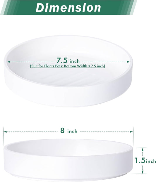 Phoenix Vine 8 Inch Plastic Plant Saucer Water Drip Tray, Heavy Sturdy Round Plant Drainage Tray for Indoors Outdoor, Set of 2, Matte White, 21-TY-8W-2