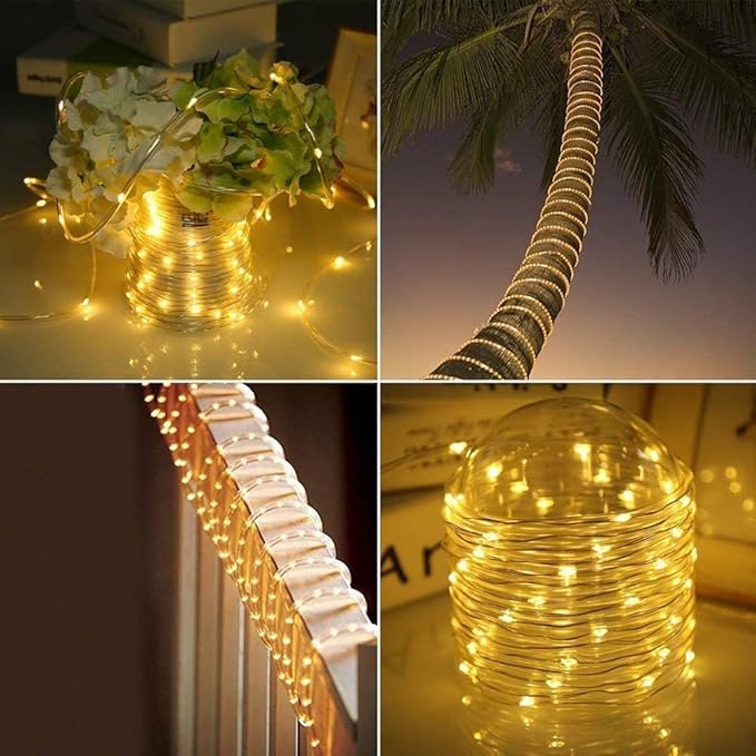 300 LED Solar Rope Lights - 99 FT Bright Outdoor Garden String Lights with 8 Modes, Waterproof, Decorative for Fence & Patio (Warm)